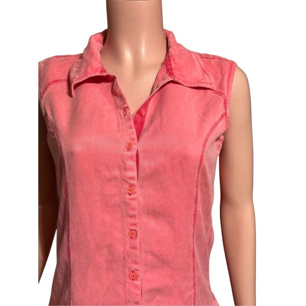 Pulp women's sleeveless tencel salmon with stitching button-up shirt S